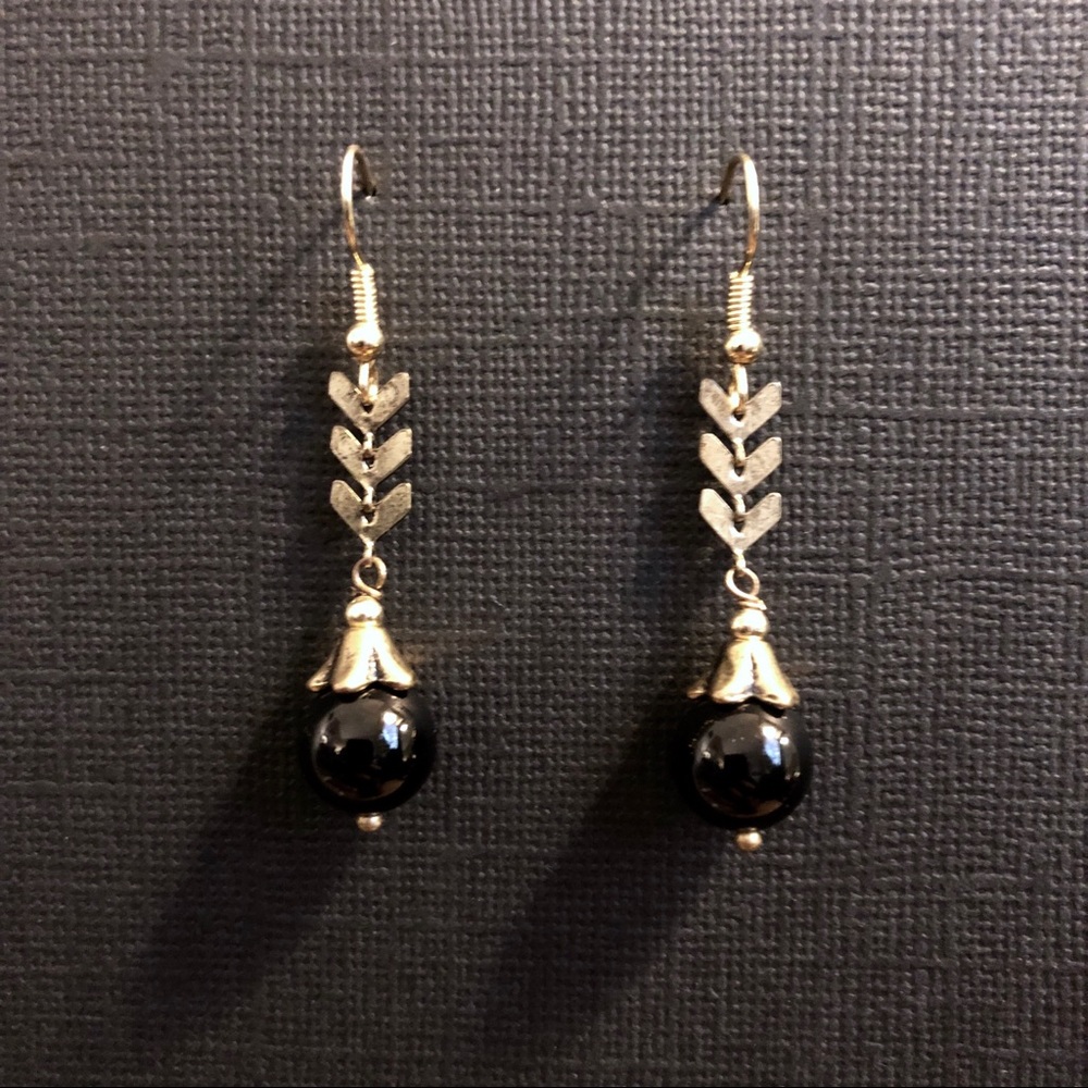 Onyx & Brass Drop Earrings